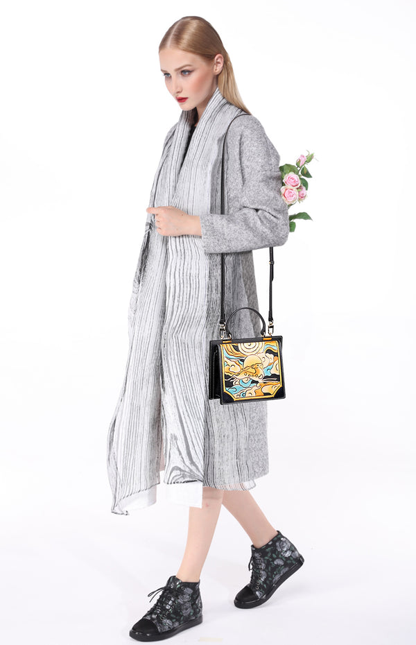 PIJUSHI Leather Satchel Purses Women Hand Painted Crossbody Handbag Handmade