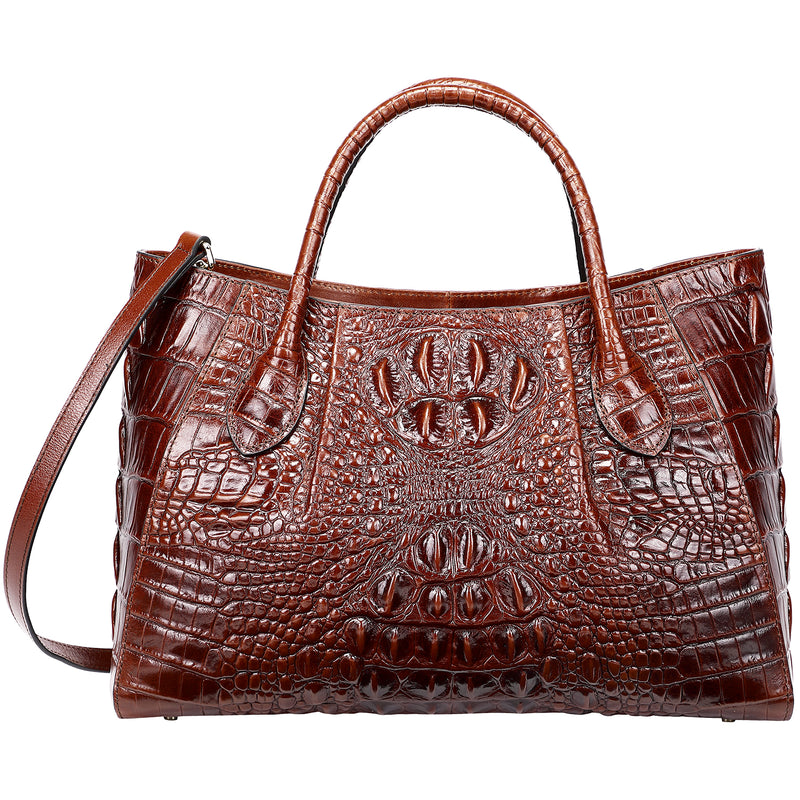  Brown Crocodile Top Satchel Handle Handbags-PIJUSHI