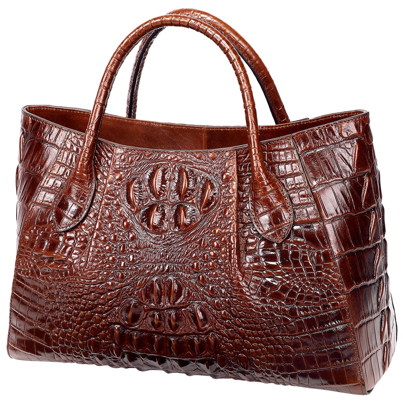 Brown Crocodile Top Satchel Handle Handbags-PIJUSHI