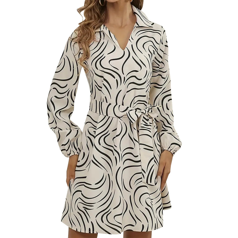 AUSDIOCA Shirt Dresses For Women Stripe Print Long Sleeve Cover Up V Neck Casual Shift Dress(AS6004)