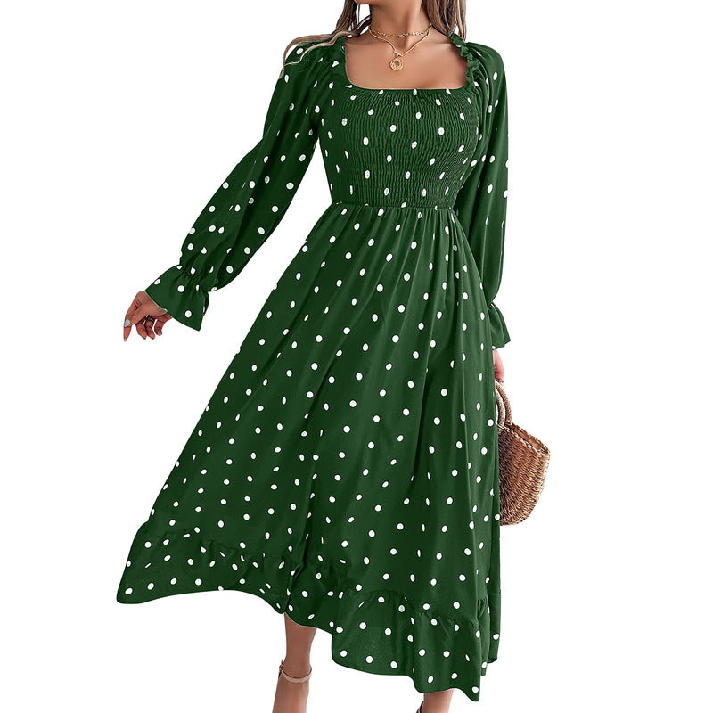 AUSDIOCA Puff Long Sleeve Maxi Dress For Women Casual Square Neck Garden Party Floral Dresses (AS6006）