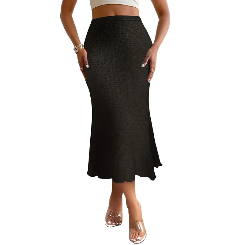 AUSDIOCA Long Skirts for Women High Waisted Solid Color Knit Fishtail Skirts Casual