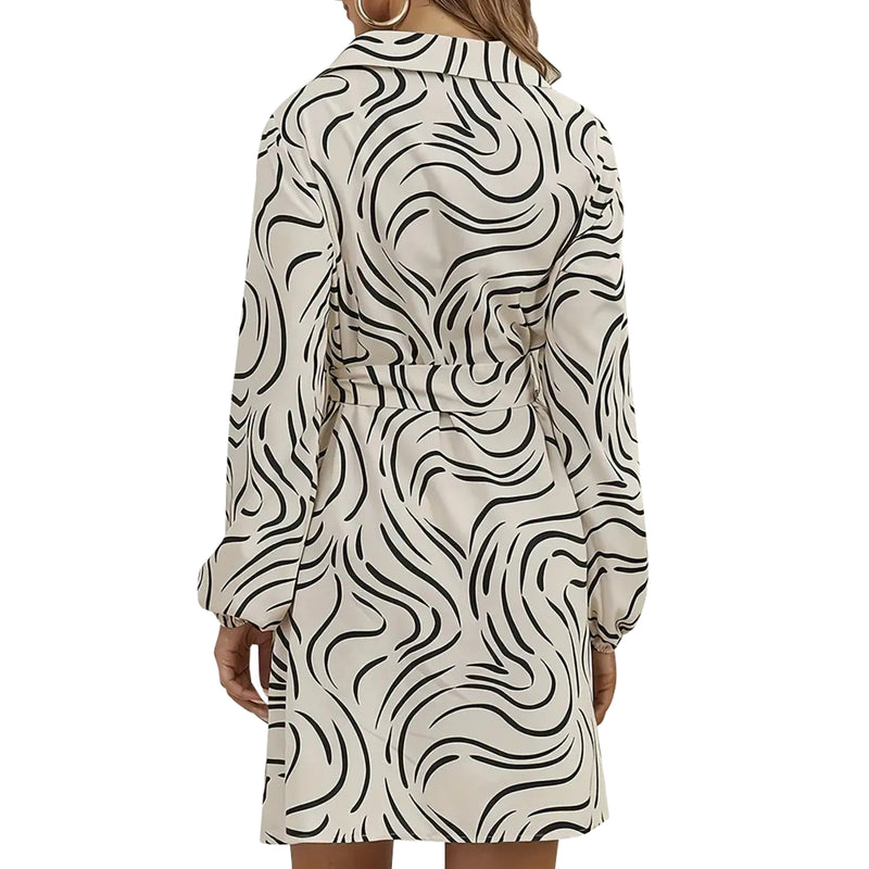 AUSDIOCA Shirt Dresses For Women Stripe Print Long Sleeve Cover Up V Neck Casual Shift Dress(AS6004)