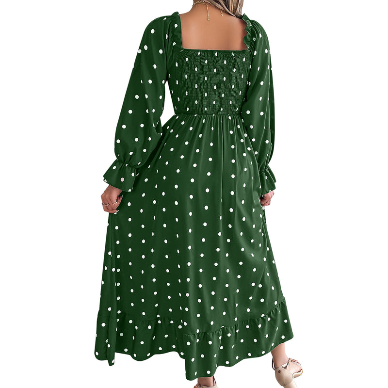 AUSDIOCA Puff Long Sleeve Maxi Dress For Women Casual Square Neck Garden Party Floral Dresses (AS6006）