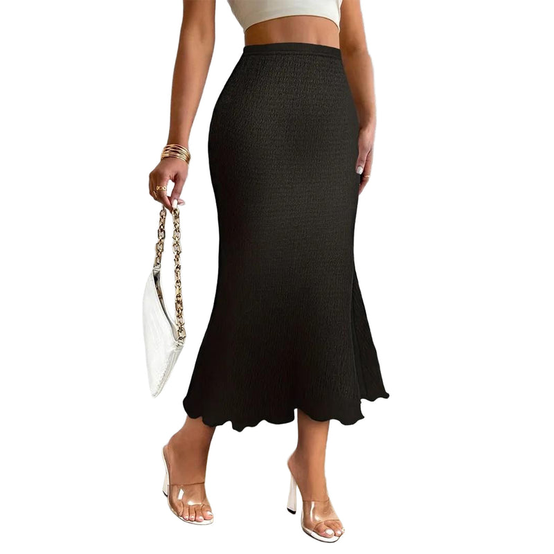 AUSDIOCA Long Skirts for Women High Waisted Solid Color Knit Fishtail Skirts Casual