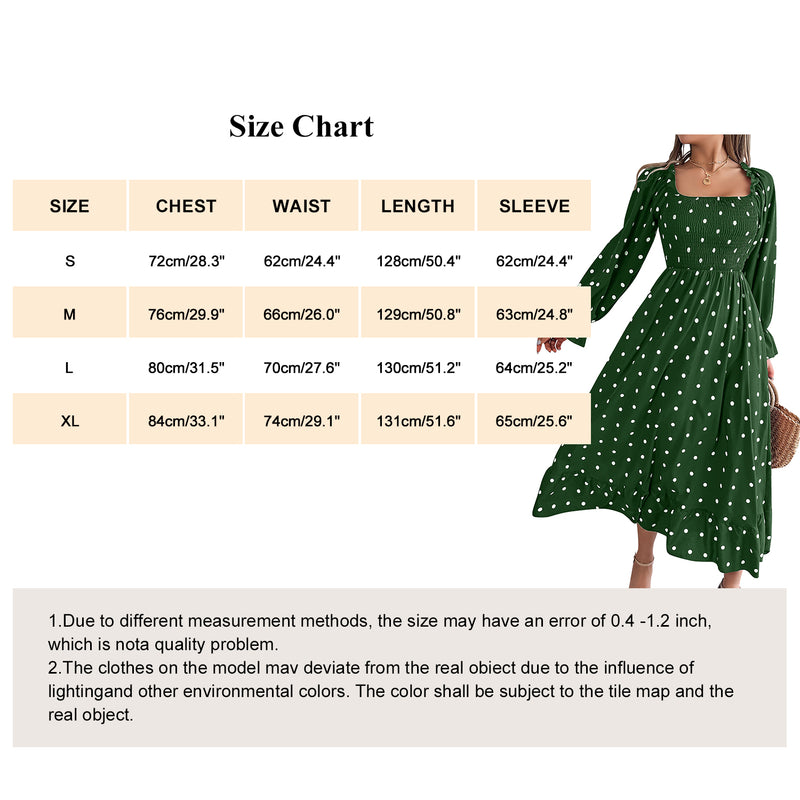 AUSDIOCA Puff Long Sleeve Maxi Dress For Women Casual Square Neck Garden Party Floral Dresses (AS6006）