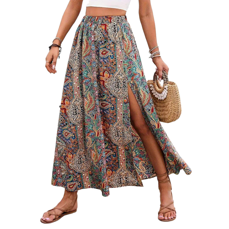 AUSDIOCA Maxi Skirts for Women High Waist Floral Skirt With Slit Dressy Casual(AS6009）