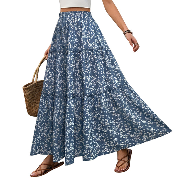 AUSDIOCA Maxi Skirts For Women High Waisted Elastic Long Floral Skirt Tiered A-Line Boho Dresses Casual(AS6002)