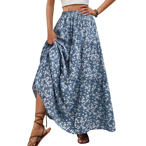 AUSDIOCA Maxi Skirts For Women High Waisted Elastic Long Floral Skirt Tiered A-Line Boho Dresses Casual(AS6002)