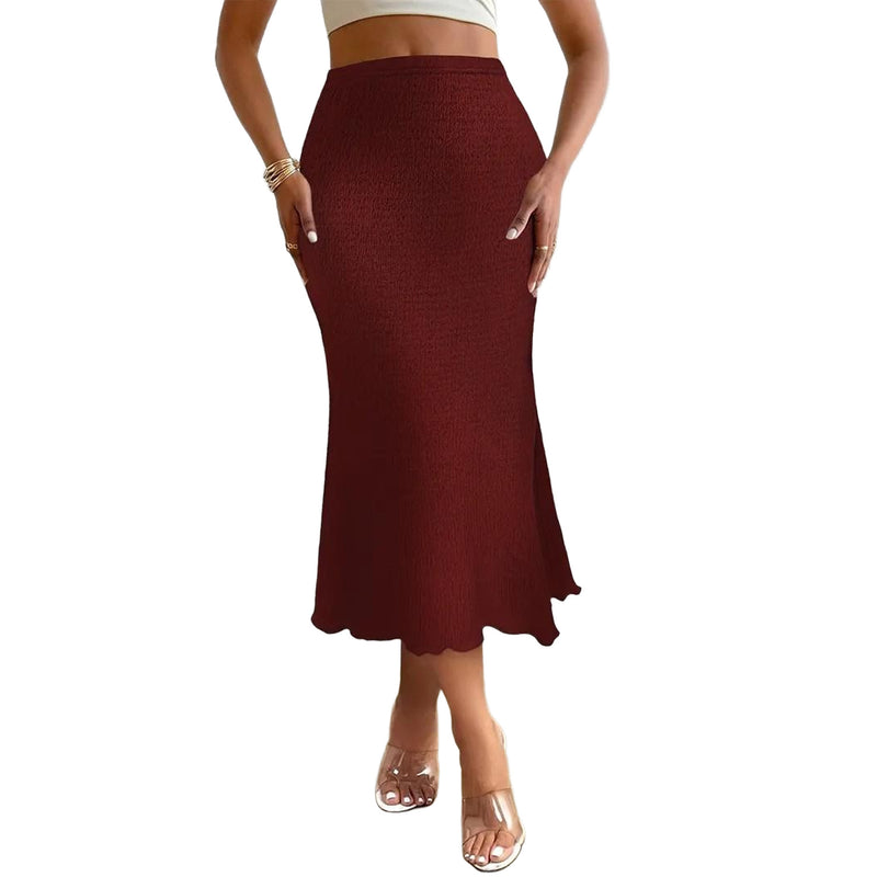 AUSDIOCA Long Skirts for Women High Waisted Solid Color Knit Fishtail Skirts Casual