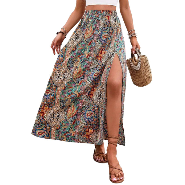 AUSDIOCA Maxi Skirts for Women High Waist Floral Skirt With Slit Dressy Casual(AS6009）