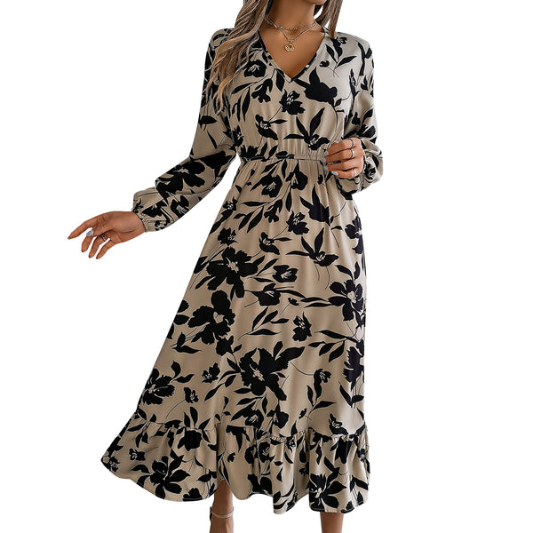 AUSDIOCA Long Sleeve Maxi Dress For Women Casual V Neck Garden Party Floral Dresses fall dress (AS6007)