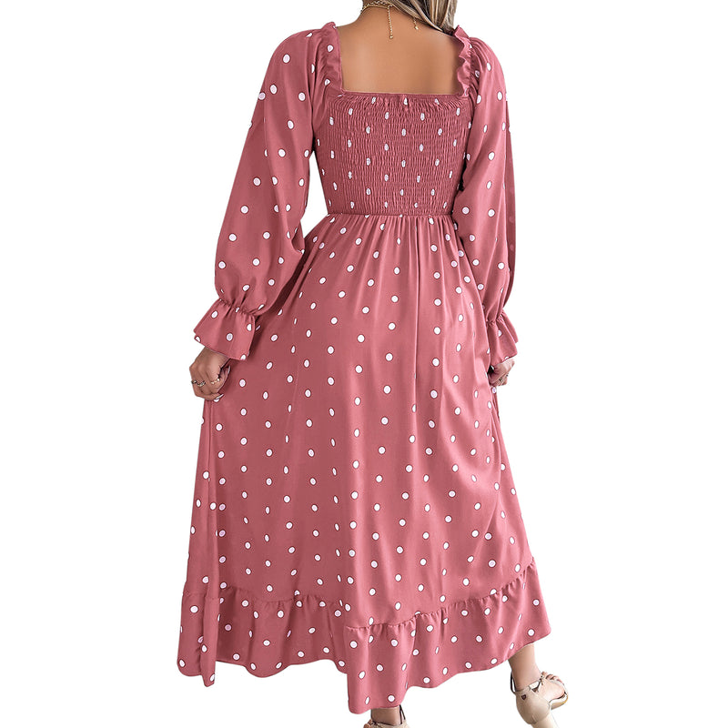 AUSDIOCA Puff Long Sleeve Maxi Dress For Women Casual Square Neck Garden Party Floral Dresses (AS6006）