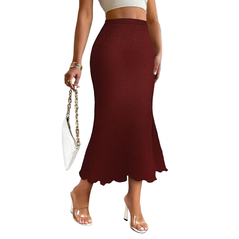 AUSDIOCA Long Skirts for Women High Waisted Solid Color Knit Fishtail Skirts Casual