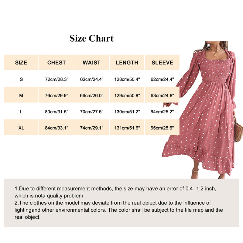 AUSDIOCA Puff Long Sleeve Maxi Dress For Women Casual Square Neck Garden Party Floral Dresses (AS6006）