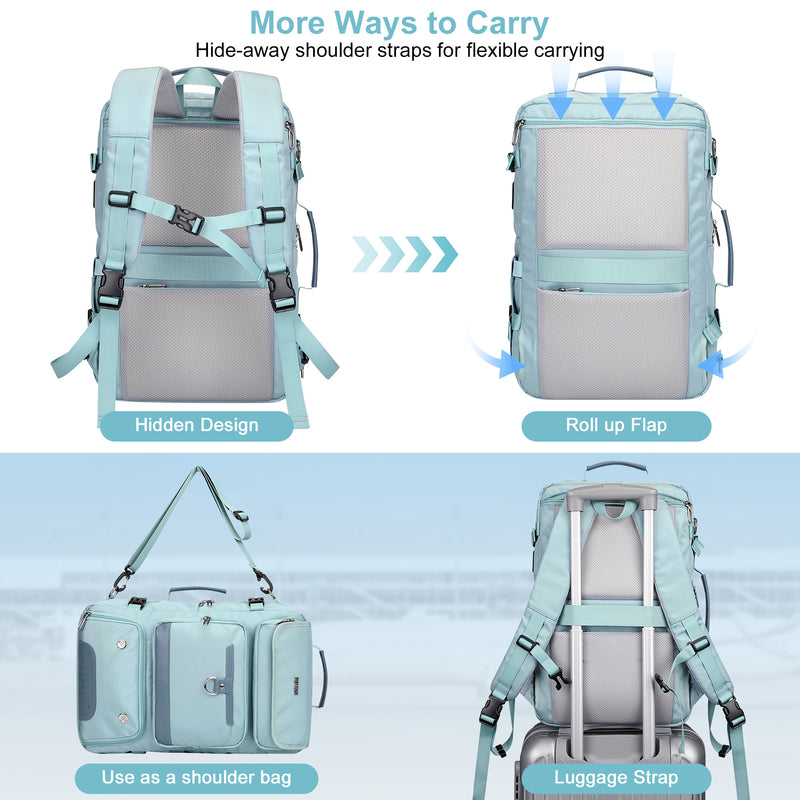 PIJUSHI Carry on Travel Backpack for Women Convertible Duffel Bag Backpack Large Luggage Rucksack Fit 16 Inch Laptop