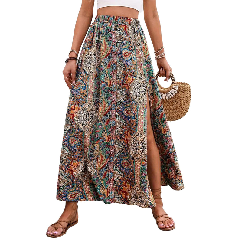 AUSDIOCA Maxi Skirts for Women High Waist Floral Skirt With Slit Dressy Casual(AS6009）