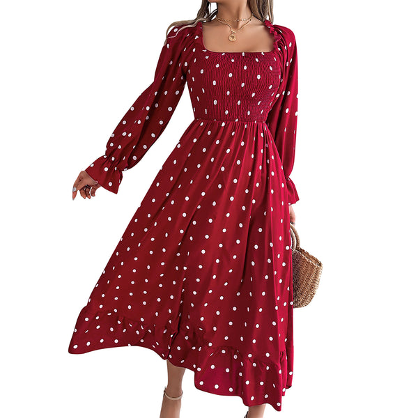AUSDIOCA Puff Long Sleeve Maxi Dress For Women Casual Square Neck Garden Party Floral Dresses (AS6006）