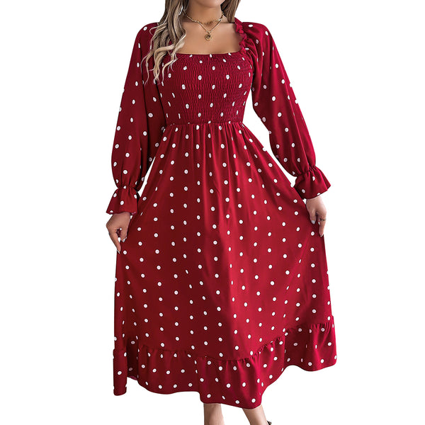 AUSDIOCA Puff Long Sleeve Maxi Dress For Women Casual Square Neck Garden Party Floral Dresses (AS6006）