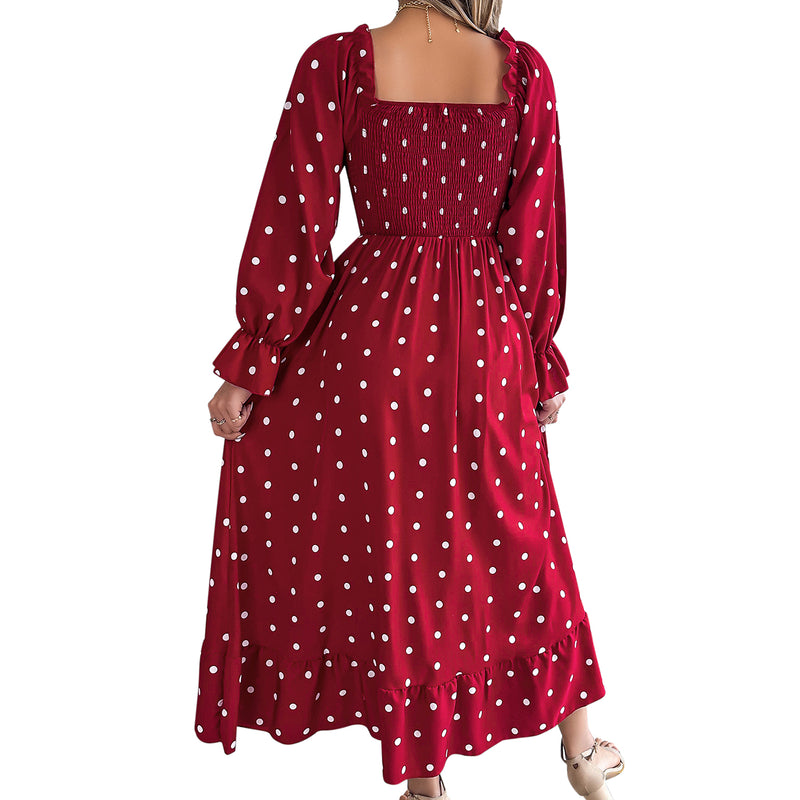 AUSDIOCA Puff Long Sleeve Maxi Dress For Women Casual Square Neck Garden Party Floral Dresses (AS6006）