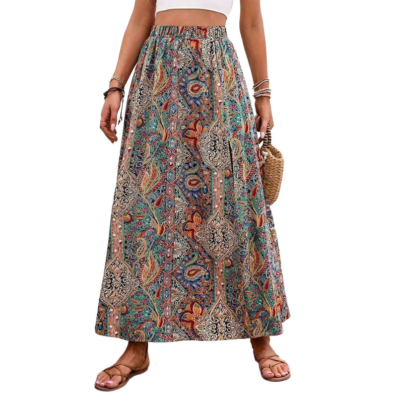 AUSDIOCA Maxi Skirts for Women High Waist Floral Skirt With Slit Dressy Casual(AS6009）