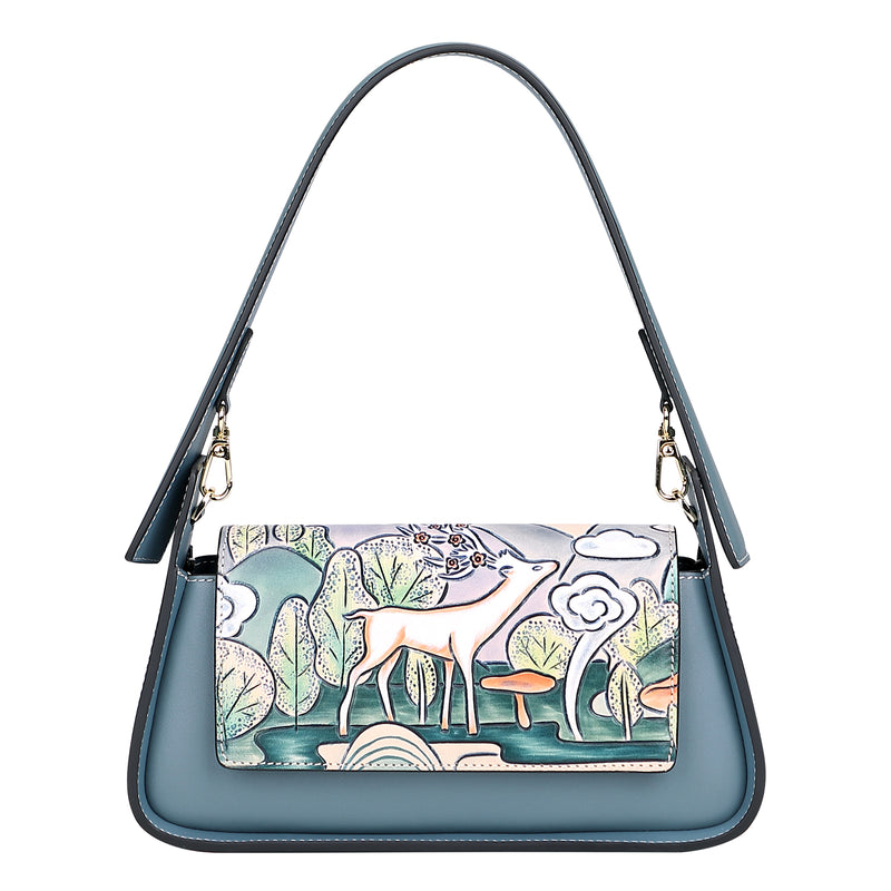 PIJUSHI Leather Shoulder Bag Women Hand Painted Hobo Purses