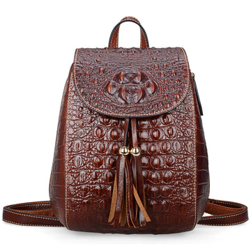 COOLCY Women Small Genuine Leather Backpack Purse Crocodile Designer Bag  (Purple)