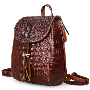 COOLCY Women Small Genuine Leather Backpack Purse Crocodile Designer Bag  (Purple)