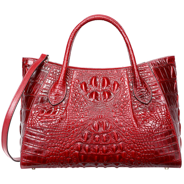 Croc-Embossed Tote Bag with Pouch