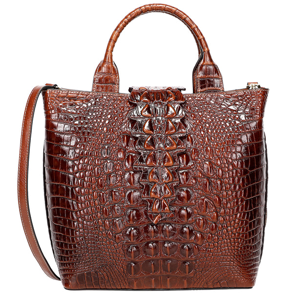 Brown Crocodile Embosssed Top Handle Satchel Handbags -PIJUSHI