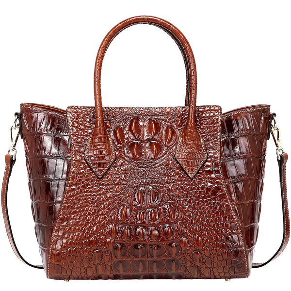 Brown Women's Crocodile Leather Top Handle Satchel Bag-PIJUSHI 