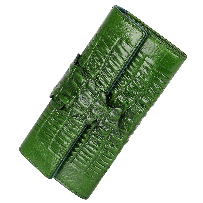 PIJUSHI RFID Crocodile Leather Wallet for Women Credit Card Holder