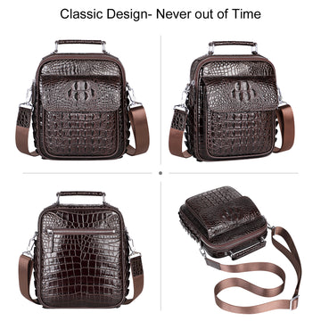  PIJUSHI Crocodile Leather Sling Bag for Men Crossbody Chest  Daypack Bag (Black)